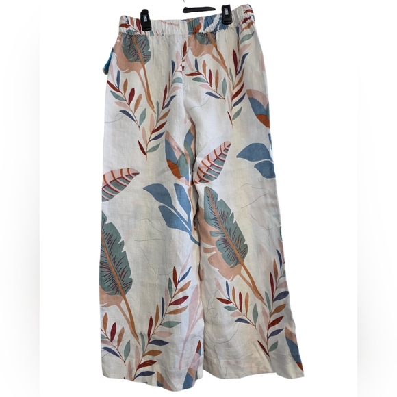 Cynthia Rowley Linen Wide Leg Cropped Pants W/Pastel Tropical Design Size Large - Picture 2 of 8